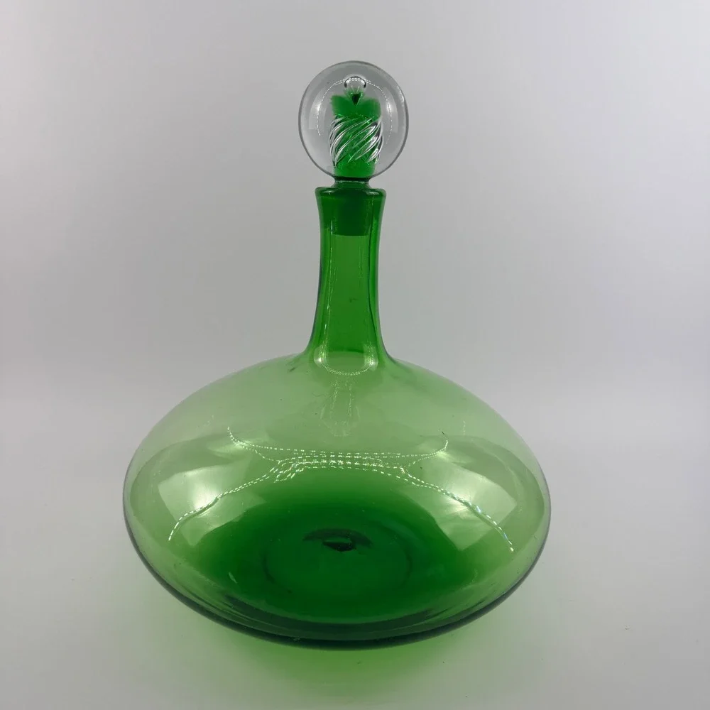 Blenko‎ 6716 Joel Myers Olive Green Decanter Air Twist Stopper MCM